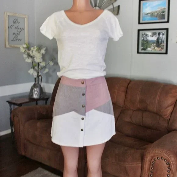 NWT She & Sky Corduroy Color Block Skirt - Picture 2 of 7